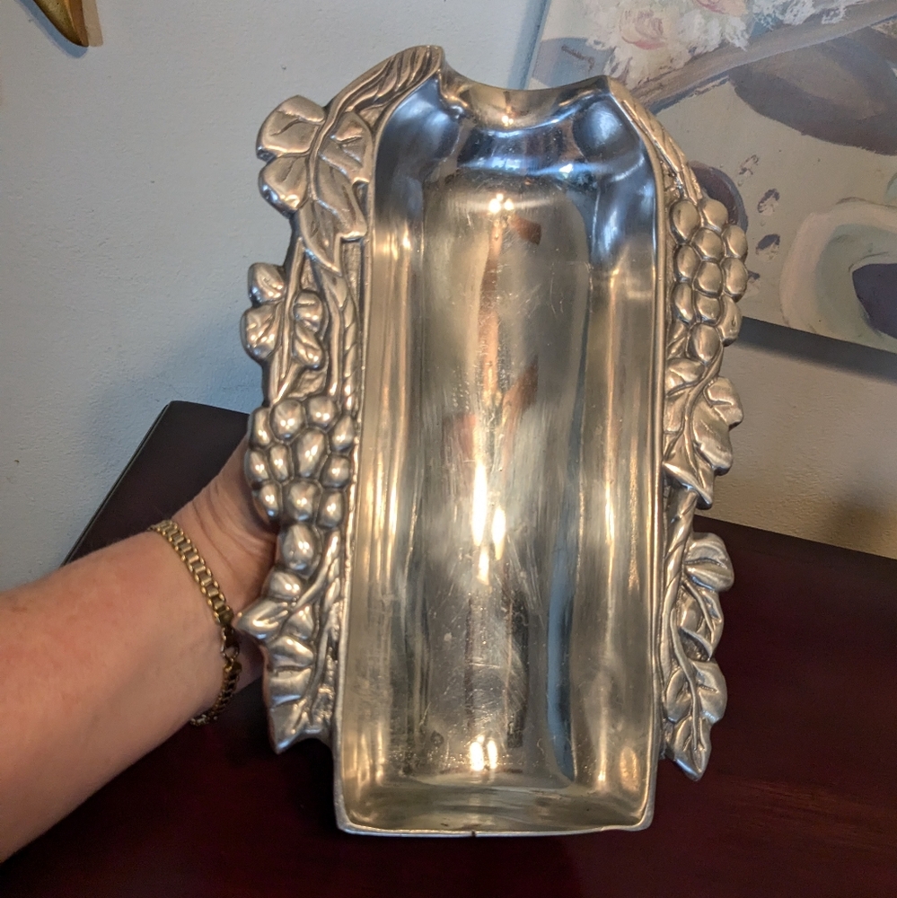 Wine Bottle Display Grape Motif Pewter Vintage Made In America